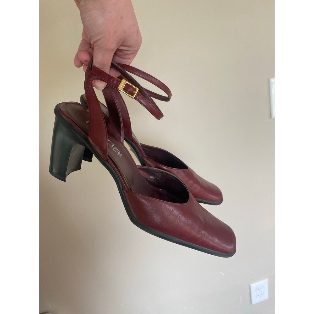 Vtg Moda Spana Red Leather Heels Ankle Strap Size 10 Y2K